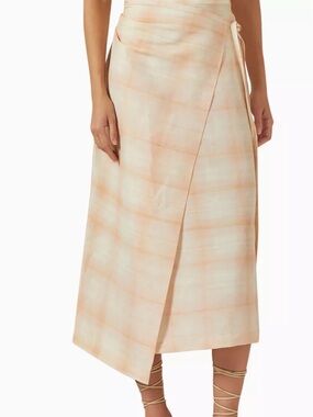 COS MIDI Wrap Skirt Apricot Size 10 Checked NWT